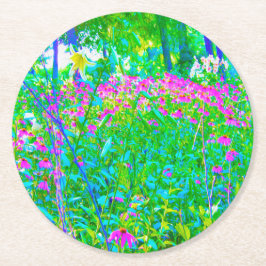 アクアブルー印象派庭園風景 ラウンドペーパーコースター