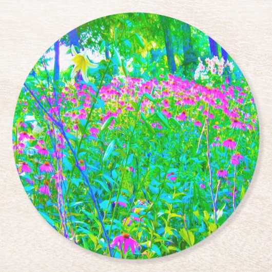 アクアブルー印象派庭園風景 ラウンドペーパーコースター (正面)