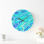 アクアブルー大理石テクスチャ抽象芸術液体パターン ラージ壁時計 (ホーム)