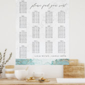 アクアブルー大理石金ゴールドアゲ結婚ートのシーティングチャート ポスター (キッチン)