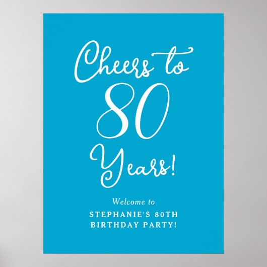 アクアブルー応援から80年誕生日ウェルカムサイン ポスター (正面)