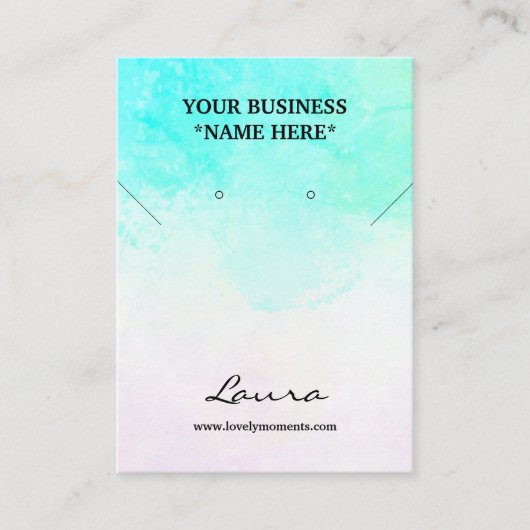 アクアブルー抽象芸術ウォーターカラースタッドイヤリング 名刺 (正面)