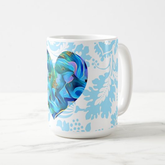 アクアブルー抽象芸術ハートヴィンテージマグカップ コーヒーマグカップ (正面右)