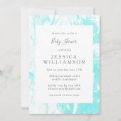 アクアブルー抽象芸術大理石ベビーシャワー 招待状 (正面)