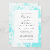 アクアブルー抽象芸術大理石ベビーシャワー 招待状 (正面/裏面)