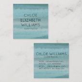 アクアブルー抽象芸術水彩テクスチャ付きストライプテクスチャ スクエア名刺 (正面/裏面)