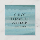 アクアブルー抽象芸術水彩テクスチャ付きストライプテクスチャ スクエア名刺 (正面)