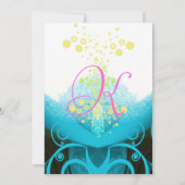 アクアブルー明るい赤紫色カラリリーフラワーノペイズリー 招待状 (裏面)