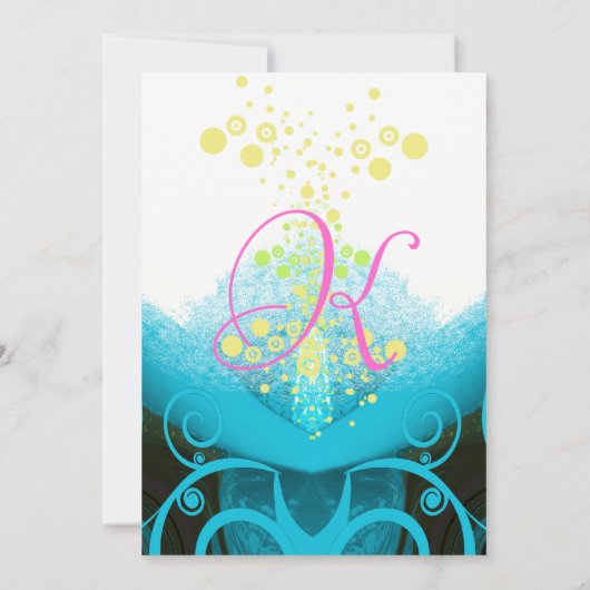 アクアブルー明るい赤紫色カラリリーフラワーノペイズリー 招待状 (裏面)