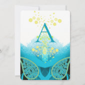 アクアブルー明るい赤紫色、ライムペイズリーカラリリー 招待状 (裏面)