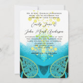 アクアブルー明るい赤紫色、ライムペイズリーカラリリー 招待状 (正面)