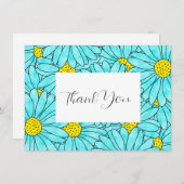 アクアブルー水彩デイジー模様 サンキューカード (正面/裏面)