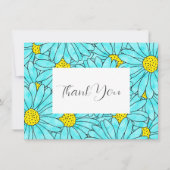 アクアブルー水彩デイジー模様 サンキューカード (正面)