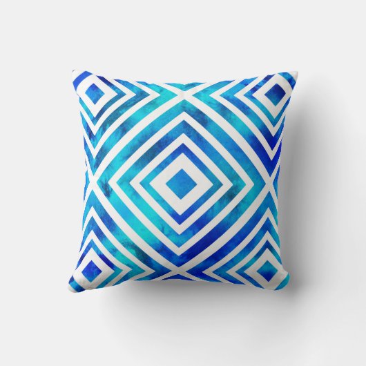 アクアブルー水彩幾何学模様 クッション (裏面)