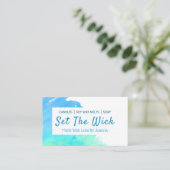 アクアブルー水彩手作りの大豆メルトキャンドル石鹸 名刺 (スタンド正面)