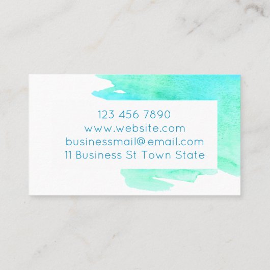 アクアブルー水彩手作りの大豆メルトキャンドル石鹸 名刺 (裏面)