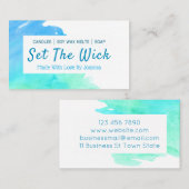 アクアブルー水彩手作りの大豆メルトキャンドル石鹸 名刺 (正面/裏面)