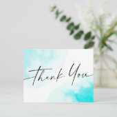 アクアブルー水彩手書きスクリプ感謝していトユー ポストカード (スタンド正面)