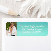 アクアブルー水彩洗浄ビーチ写真 ラベル (インサイチュ)