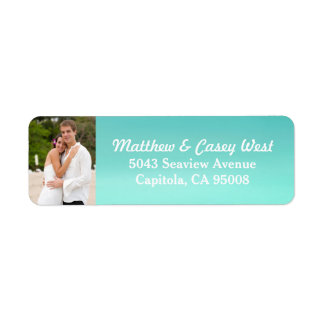 アクアブルー水彩洗浄ビーチ写真 ラベル