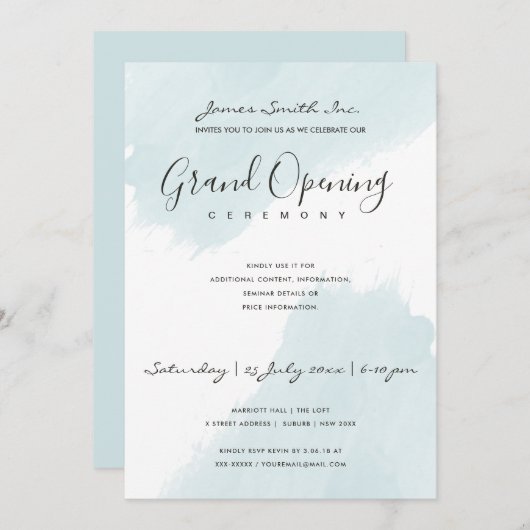 アクアブルー水彩筆画の開眼式 招待状 (正面/裏面)