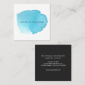 アクアブルー水彩筆画メーキャップ スクエア名刺 (正面/裏面)