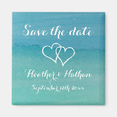 アクアブルー水彩結婚式は、日付の磁石を保存 マグネット (正面)