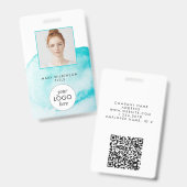 アクアブルー水彩背景バッジ バッジ (Front & Back)