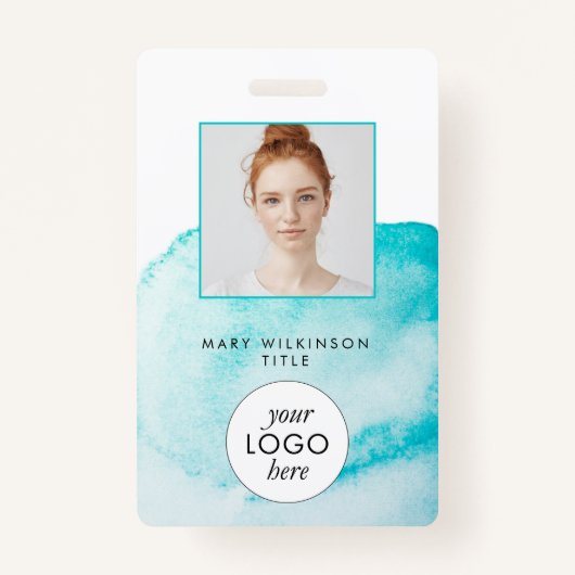 アクアブルー水彩背景バッジ バッジ (正面)
