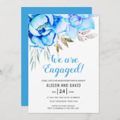 アクアブルー水彩花フローラ婚約 招待状 (正面/裏面)
