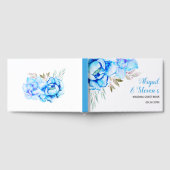 アクアブルー水彩花フローラ結婚ズ ゲストブック (全面)