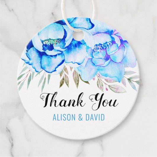 アクアブルー水彩花フローラ結婚ズ フェイバータグ (正面)