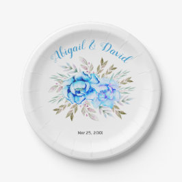 アクアブルー水彩花フローラ結婚ズ ペーパープレート