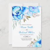 アクアブルー水彩花フローラ結婚ズ 招待状 (正面)