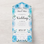 アクアブルー水彩花秋の結婚式 オールインワン招待状 (内側)