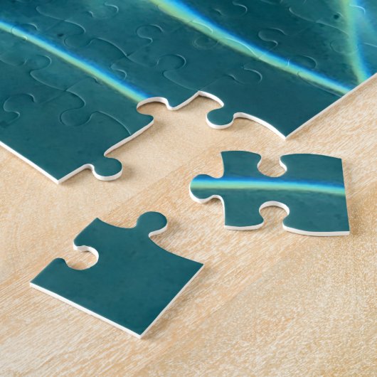 アクアブルー水模様、波打つ海波 ジグソーパズル (側面)