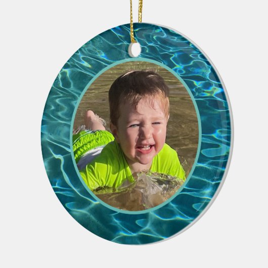 アクアブルー水模様、波打つ海波 セラミックオーナメント (左)