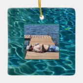 アクアブルー水模様、波打つ海波 セラミックオーナメント (正面)