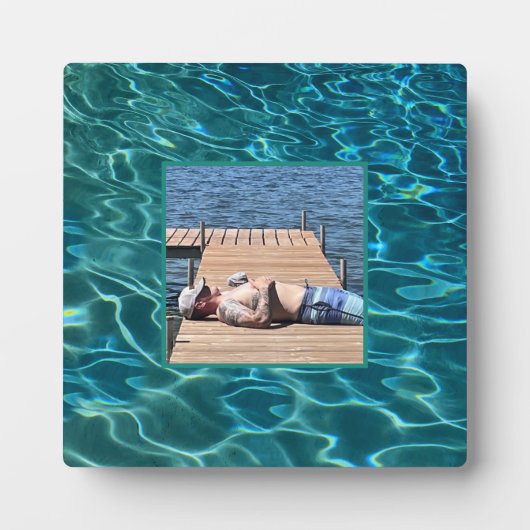 アクアブルー水模様、波打つ海波 フォトプラーク (正面)