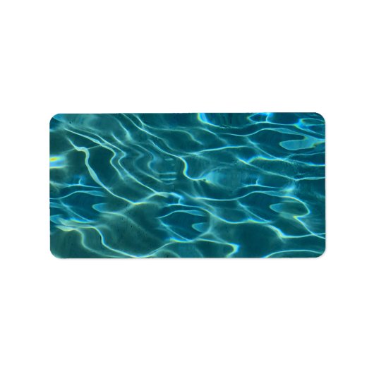 アクアブルー水模様、波打つ海波 ラベル (正面)