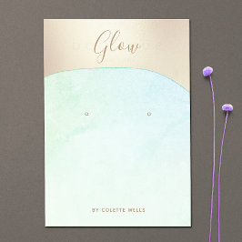 アクアブルー水色金ゴールドスクリプトイヤリングディスプレイ 名刺