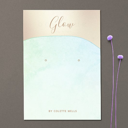 アクアブルー水色金ゴールドスクリプトイヤリングディスプレイ 名刺