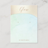 アクアブルー水色金ゴールドスクリプトイヤリングディスプレイ 名刺 (正面)