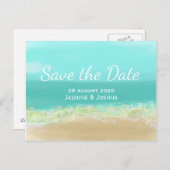 アクアブルー水/ビーチ海辺の日付を保存 案内ポストカード (正面/裏面)