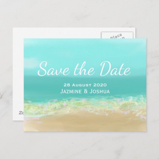 アクアブルー水/ビーチ海辺の日付を保存 案内ポストカード (正面/裏面)