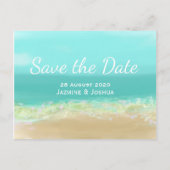 アクアブルー水/ビーチ海辺の日付を保存 案内ポストカード (正面)