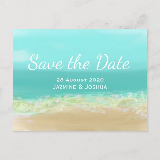 アクアブルー水/ビーチ海辺の日付を保存 案内ポストカード (正面)