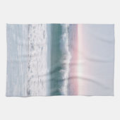 アクアブルー海ウェーブサンセットアートキッチン キッチンタオル (横)