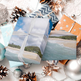 アクアブルー海ウェーブトロピカルパラダイス ラッピングペーパー