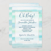 アクアブルー海ミントホワイトウォーターストライプカラー 招待状 (正面/裏面)